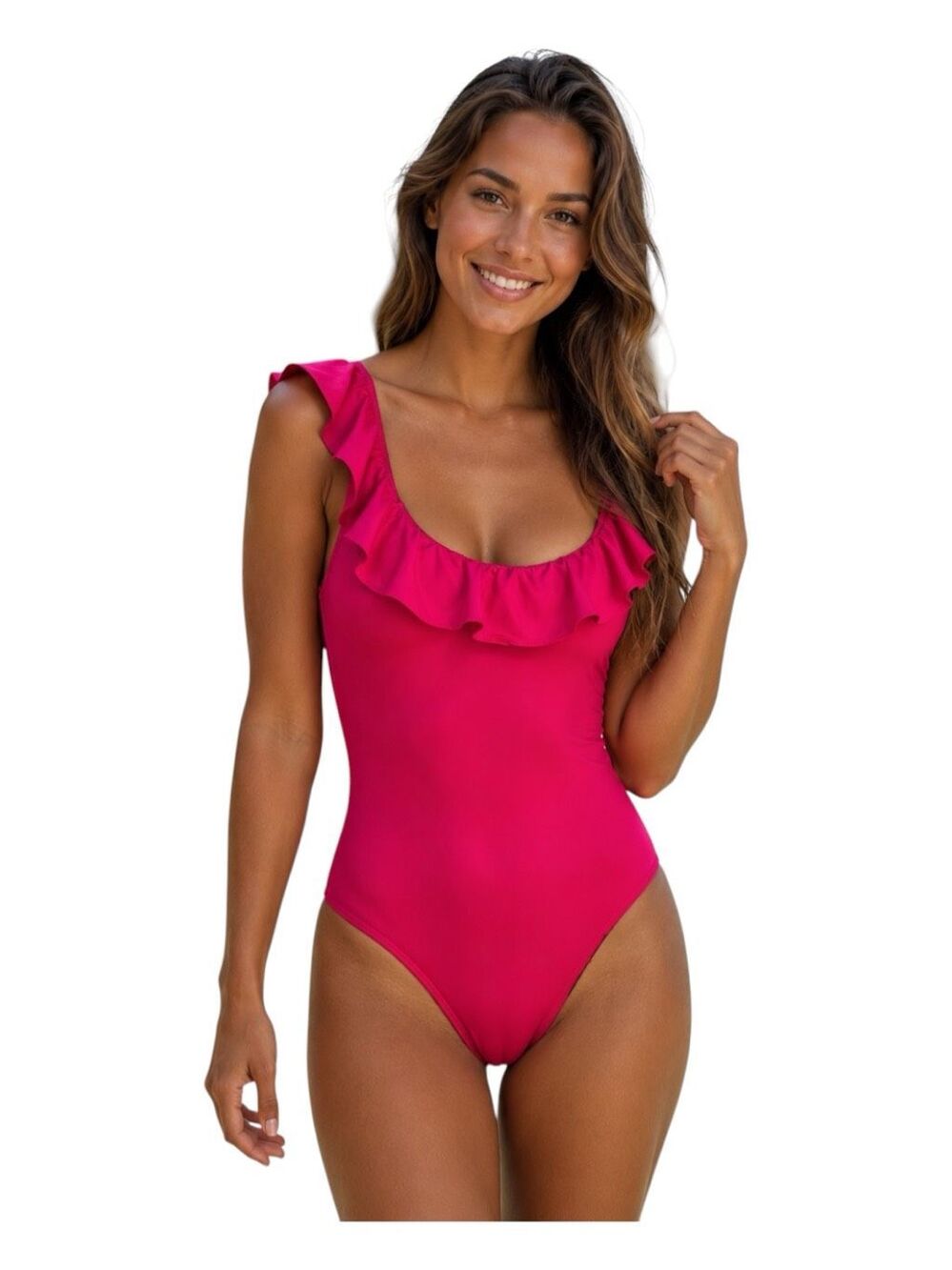 J.Crew Ruffled Scoopback One Piece Swimsuit Hot Pink Vacation Resortwear Size 6